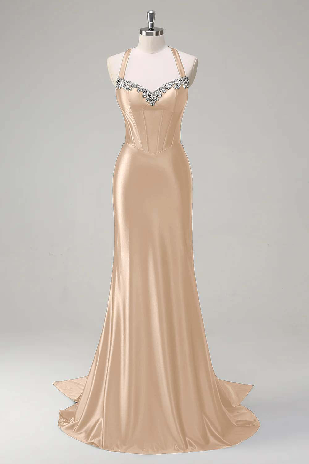 Sparkly Dark Green Mermaid Halter Corset Sequin Prom Dress