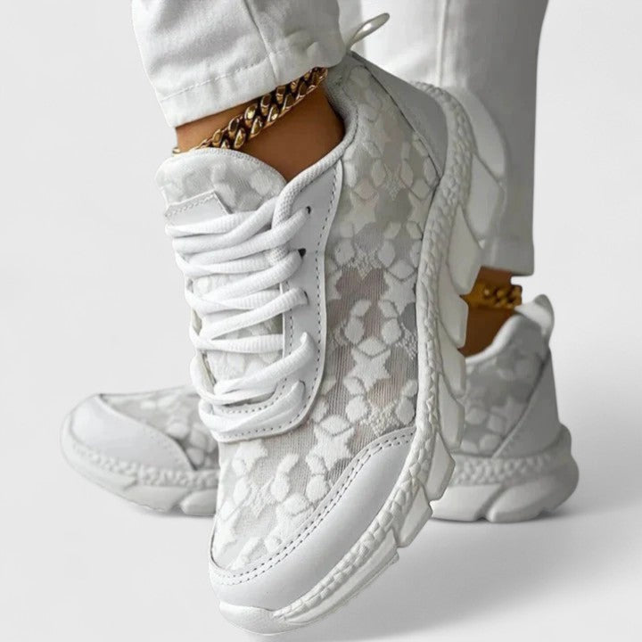 Lace Up Floral Textured Chunky Sneakers
