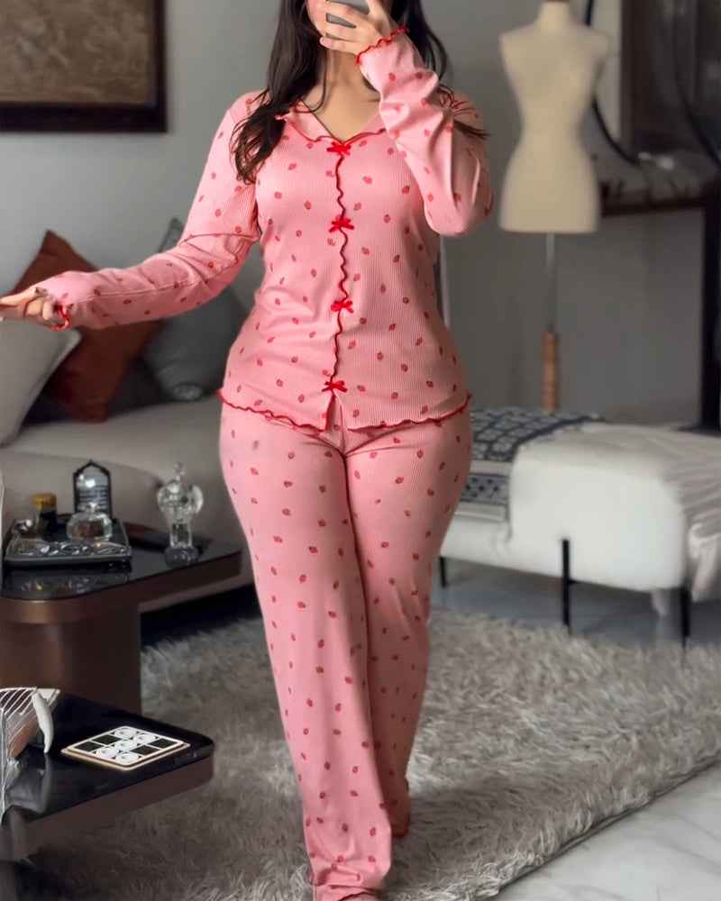 Charming Collection Women's Pajama Set with Frill Trim & Elastic Waist