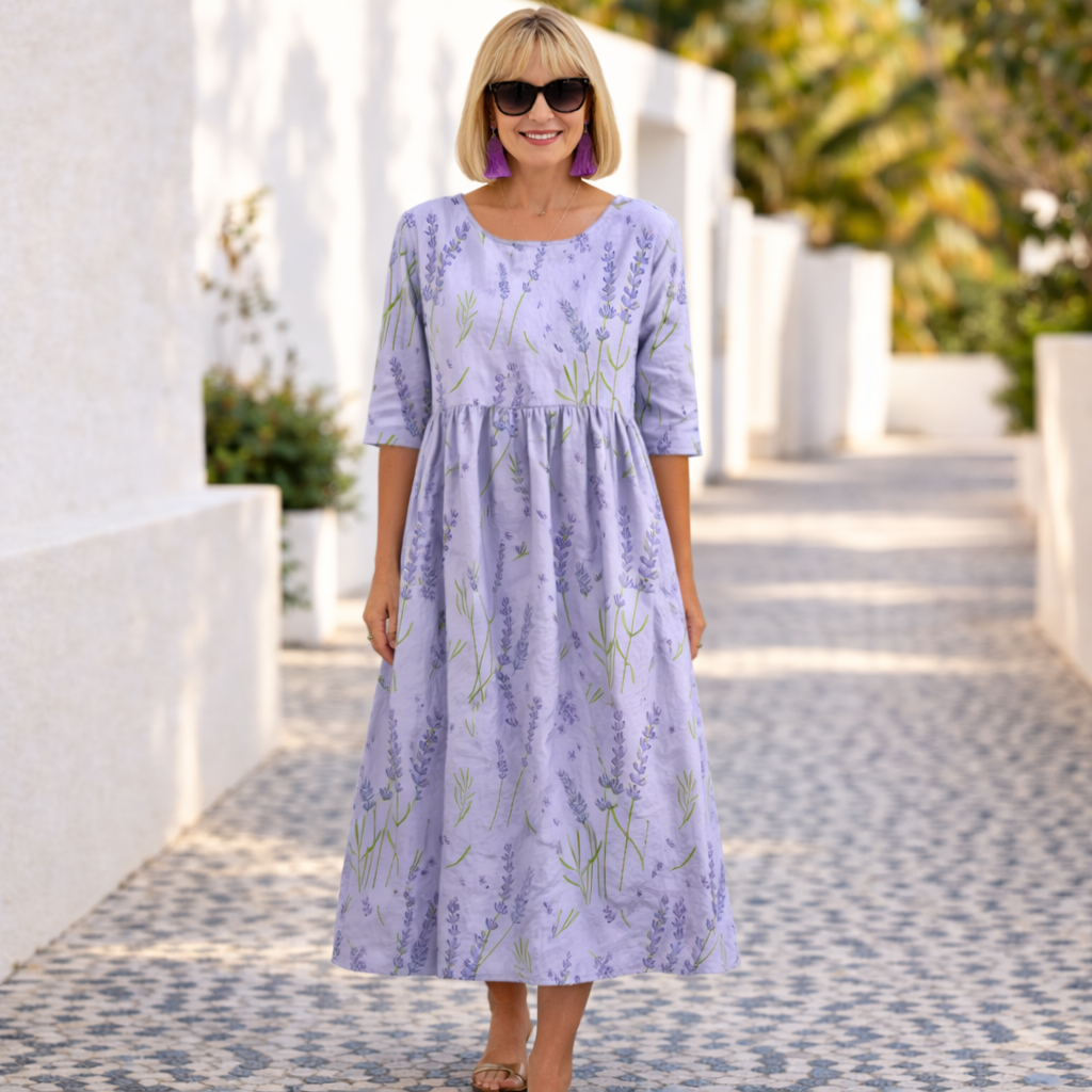 Round Neck Half Sleeve Floral Embroidered Midi Dress