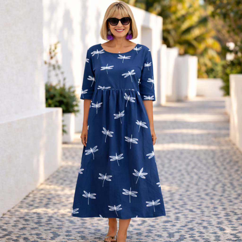 Floral Round Neck Half Sleeve Empire Midi Dress