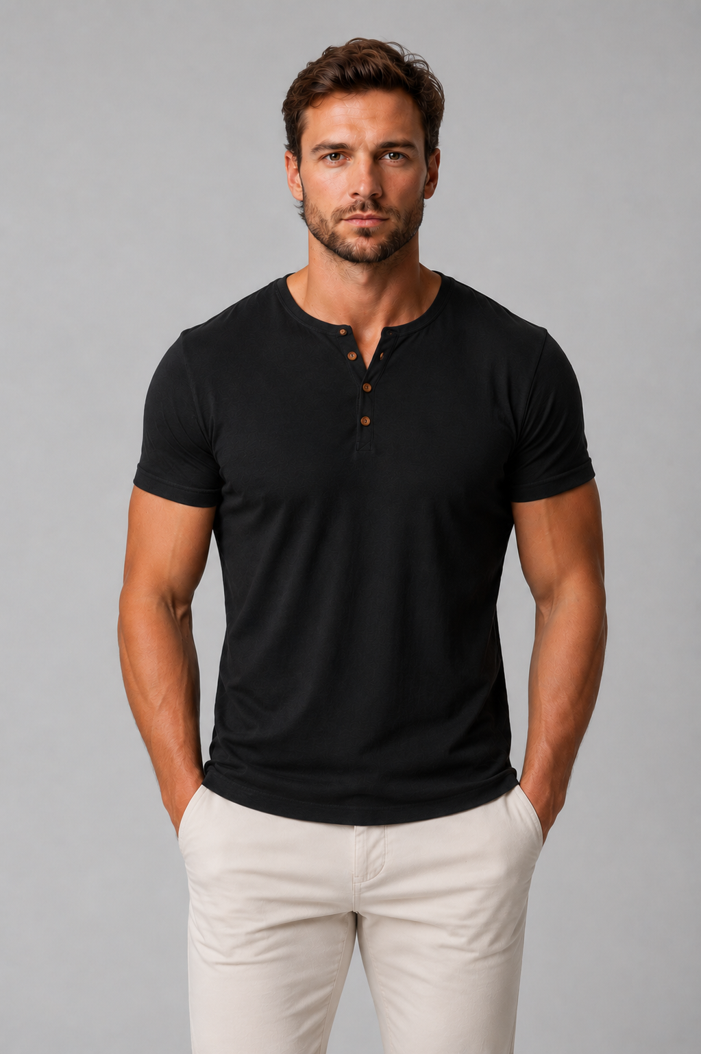 Men's Slim Fit Henley T-Shirt – Button Neck Casual Top