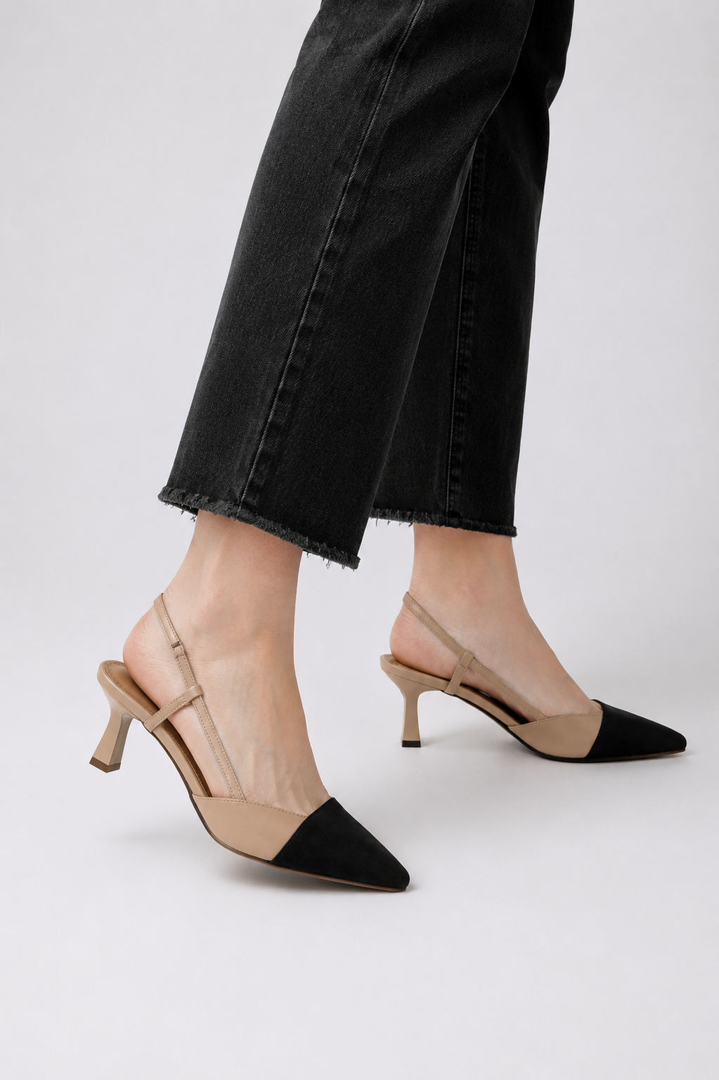 Cap Toe T-Strap Slingback Kitten Heel Pumps