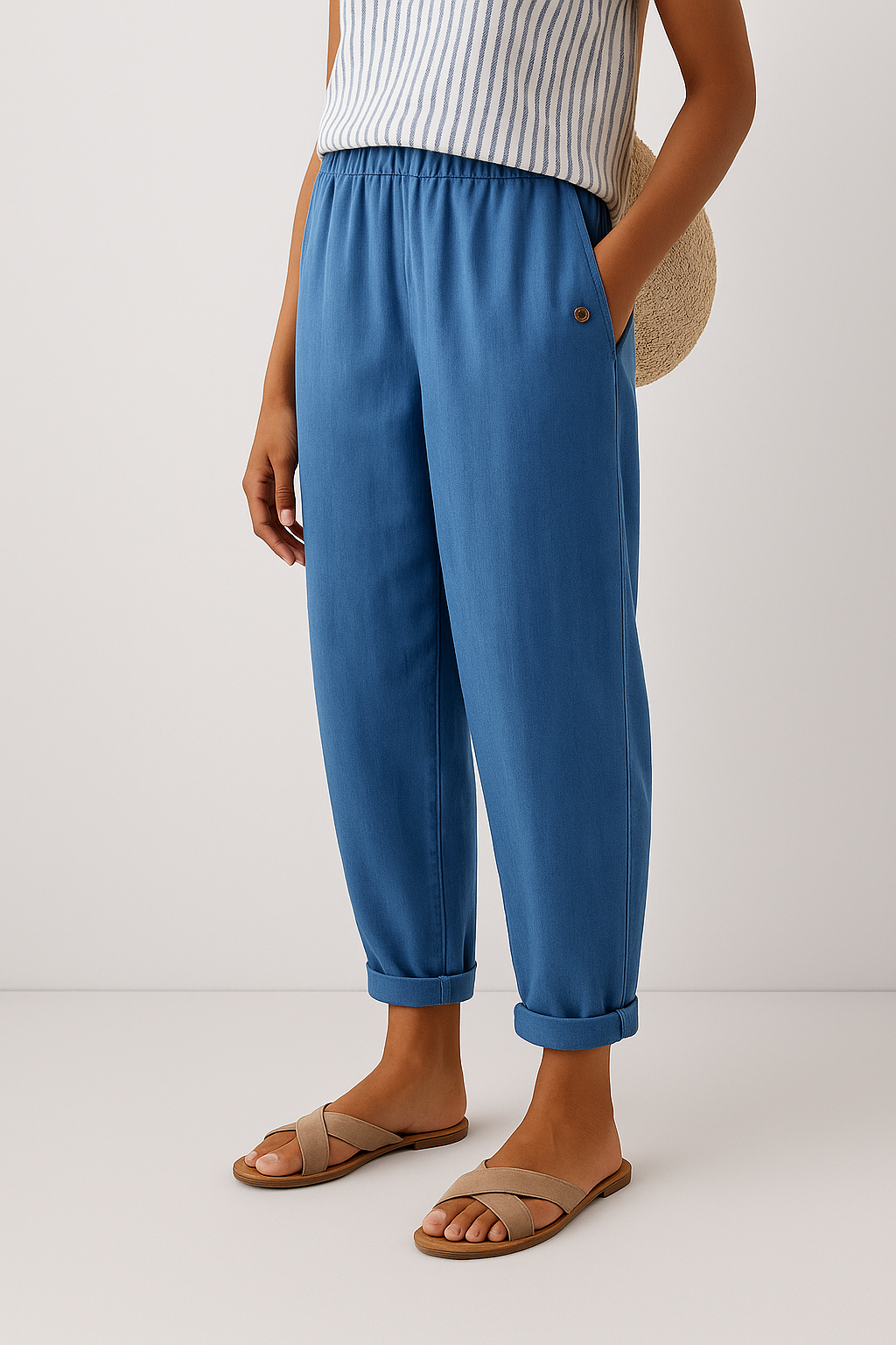 High Waist Tapered Crop Linen Look Pants