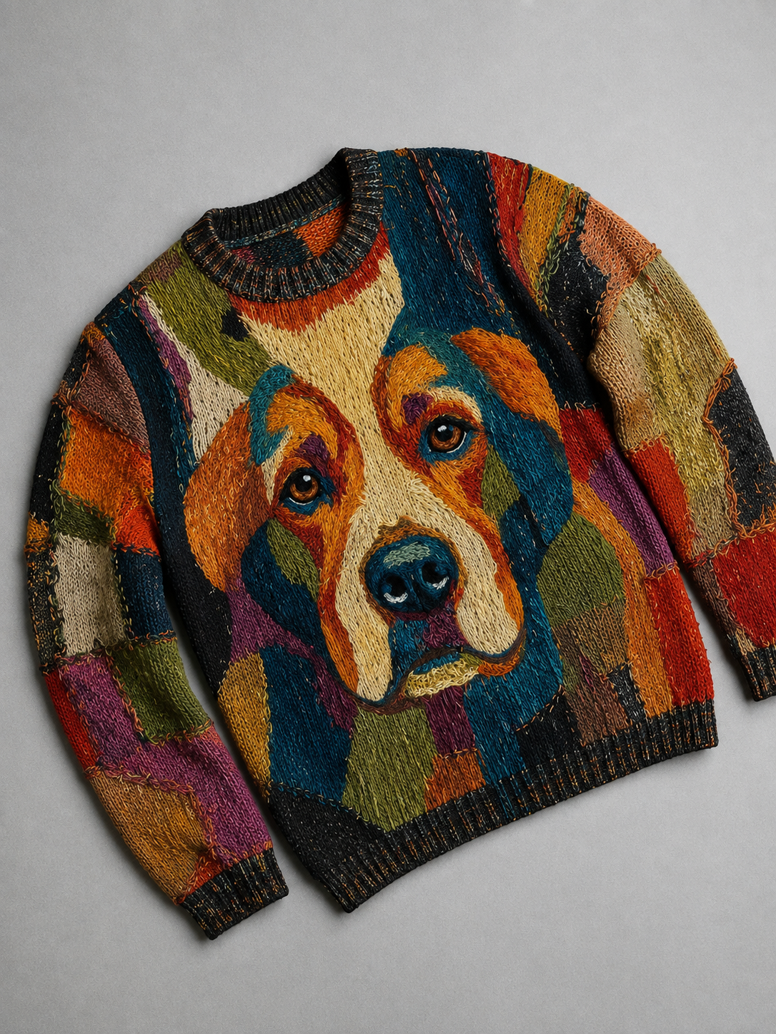 Dog Print Crew Neck Long Sleeve Sweater
