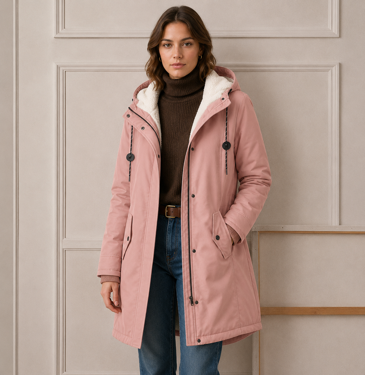 Hooded Sherpa Lined Zip Front Utility Parka Jacket