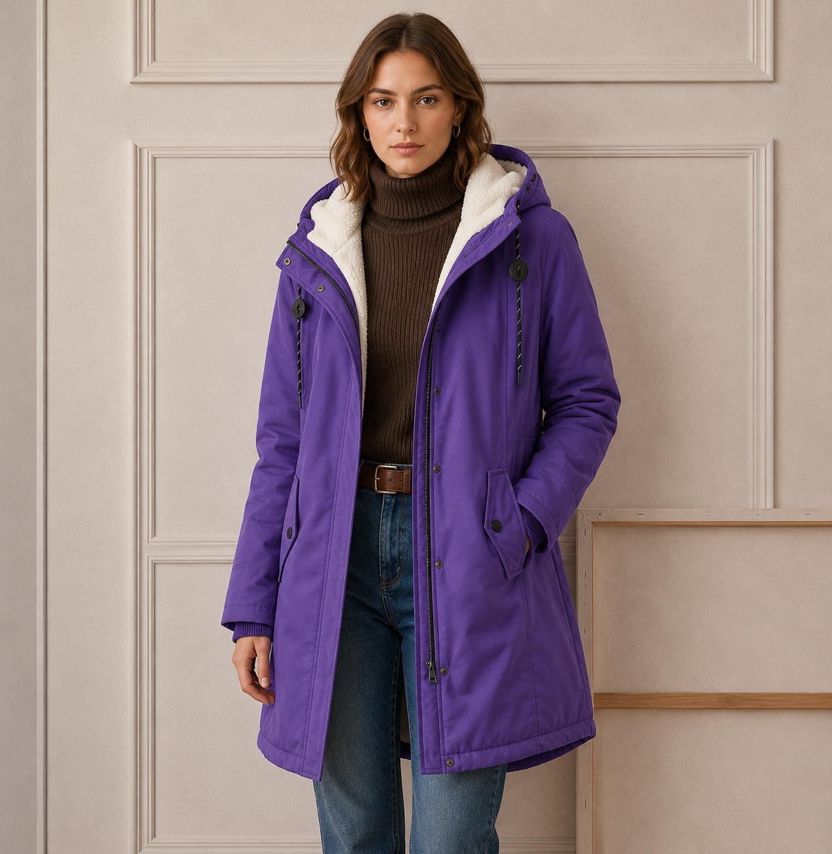 Hooded Sherpa Lined Zip Front Utility Parka Jacket