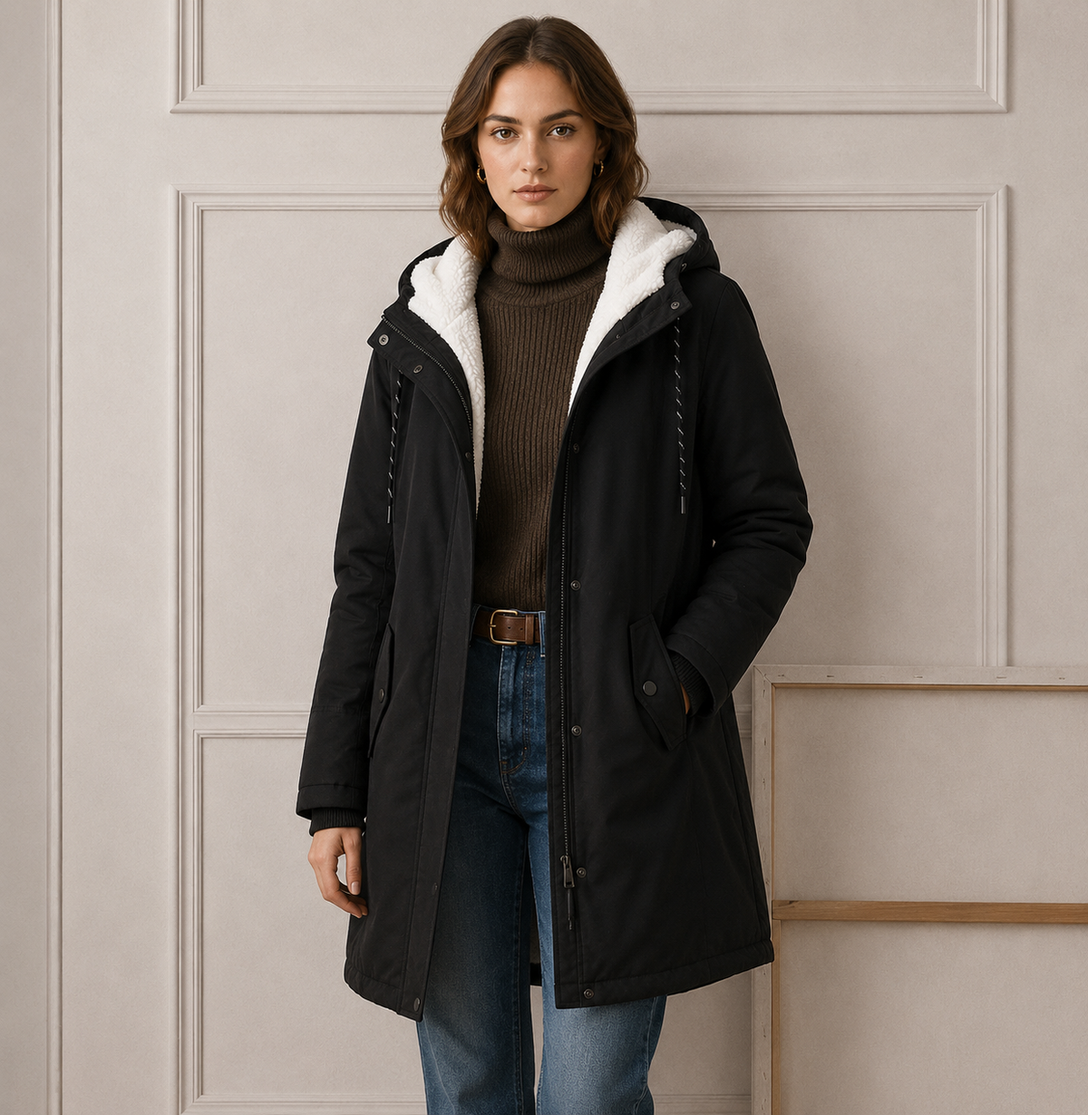 Hooded Sherpa Lined Zip Front Utility Parka Jacket