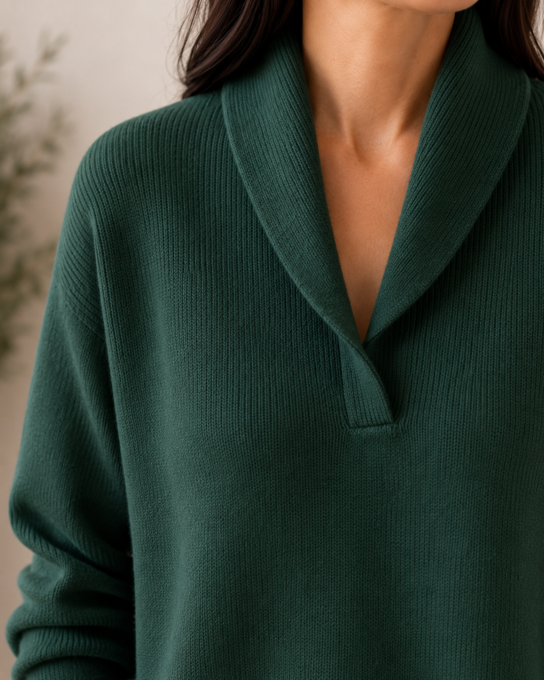 Shawl Collar V-Neck Long Sleeve Knit Sweater