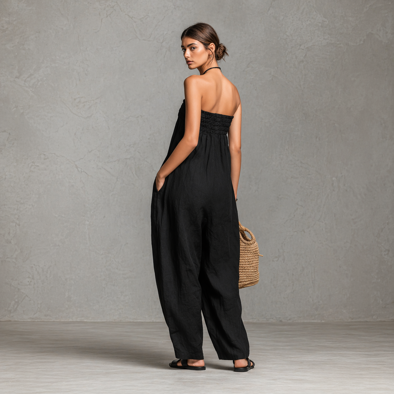 Strapless Smocked Drawstring Maxi Dress 2