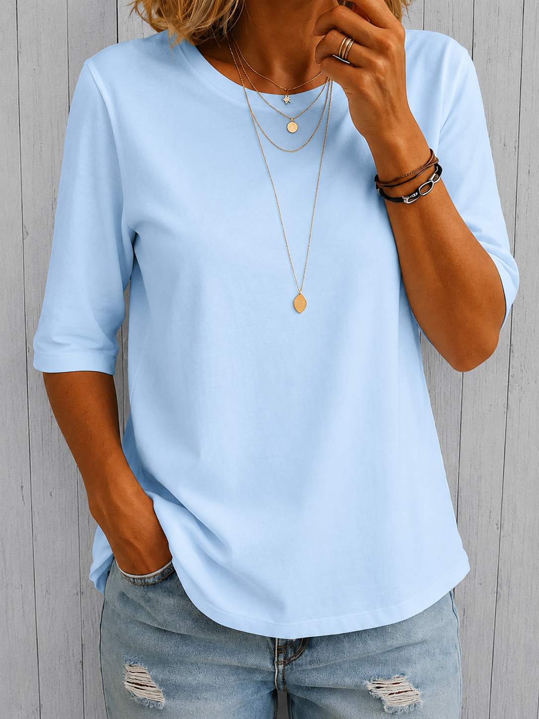 Round Neck Half Sleeve Drop Shoulder Tee