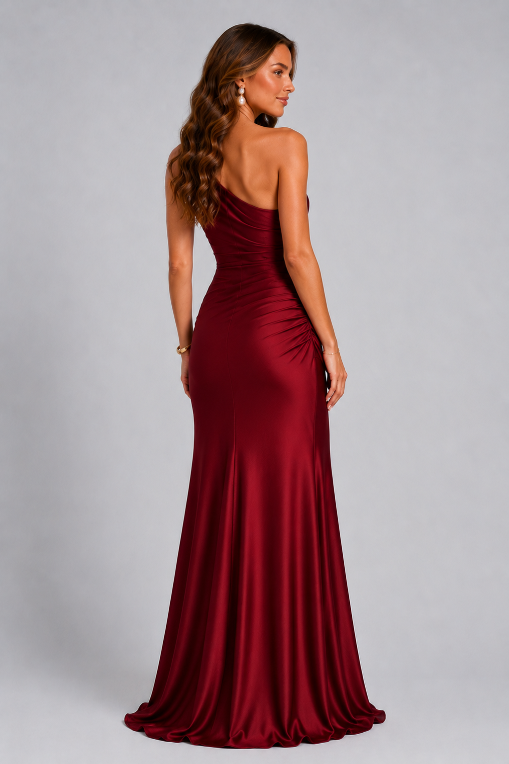 Women's One Shoulder Satin Maxi Dress – Elegant Formal Evening Gown
