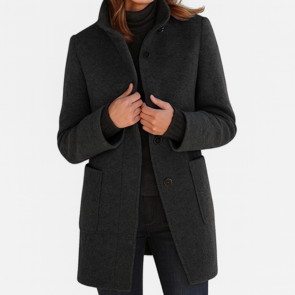 Stand Collar Button Front Patch Pocket Longline Coat
