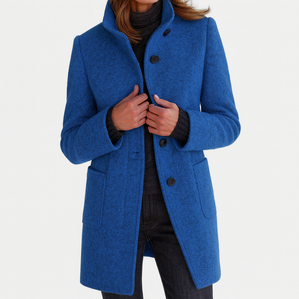 Stand Collar Button Front Patch Pocket Longline Coat