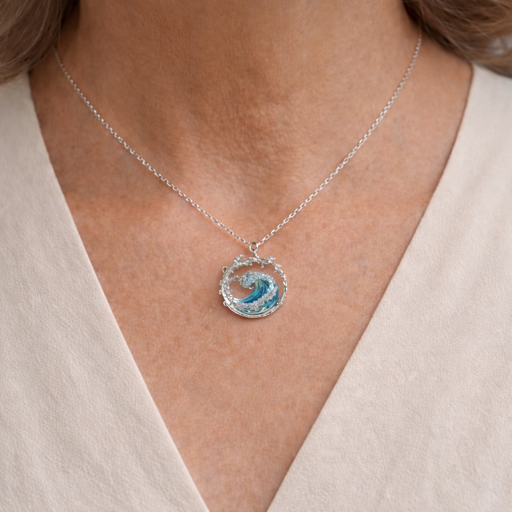 Ocean Wave Pendant Chain Necklace