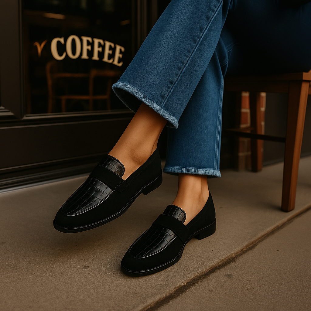 Two Tone Patent Penny Strap Round Toe Loafers