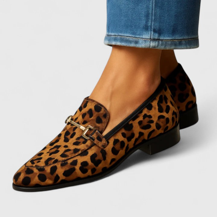 Leopard Print Pointed Toe Horsebit Loafers