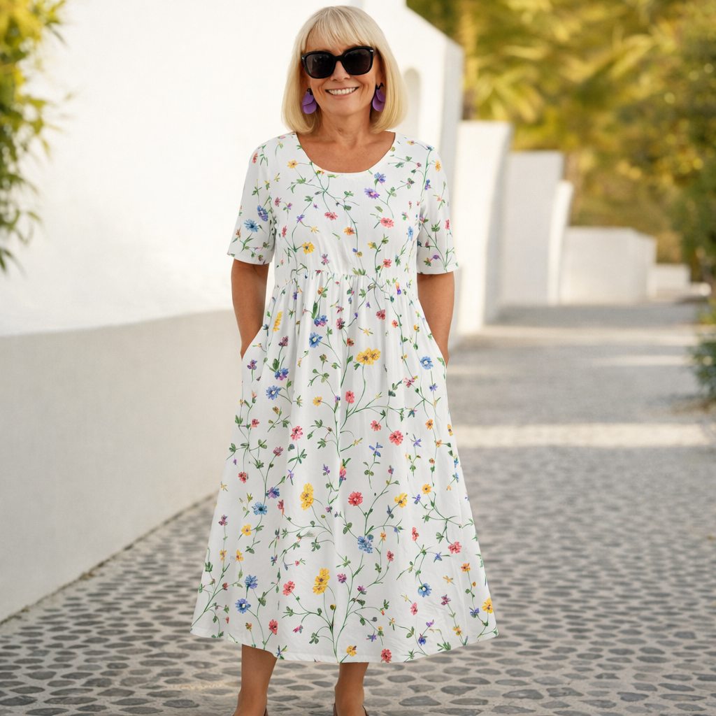 Short Sleeve Floral Print Midi Dress