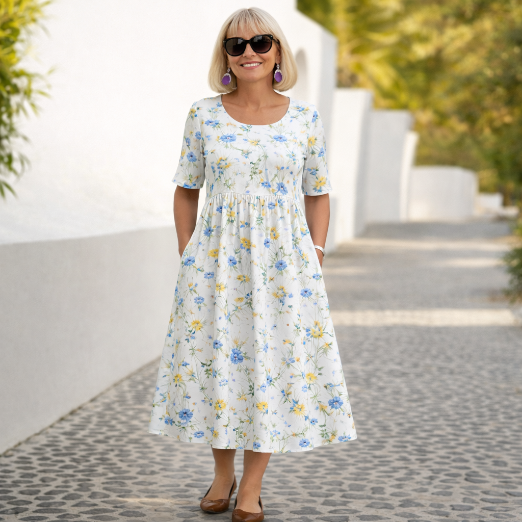 Short Sleeve Floral Print Midi Dress