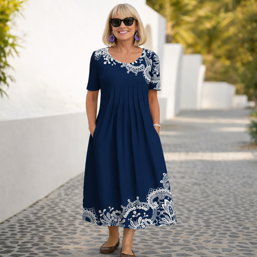 Short Sleeve Floral Print Midi Dress