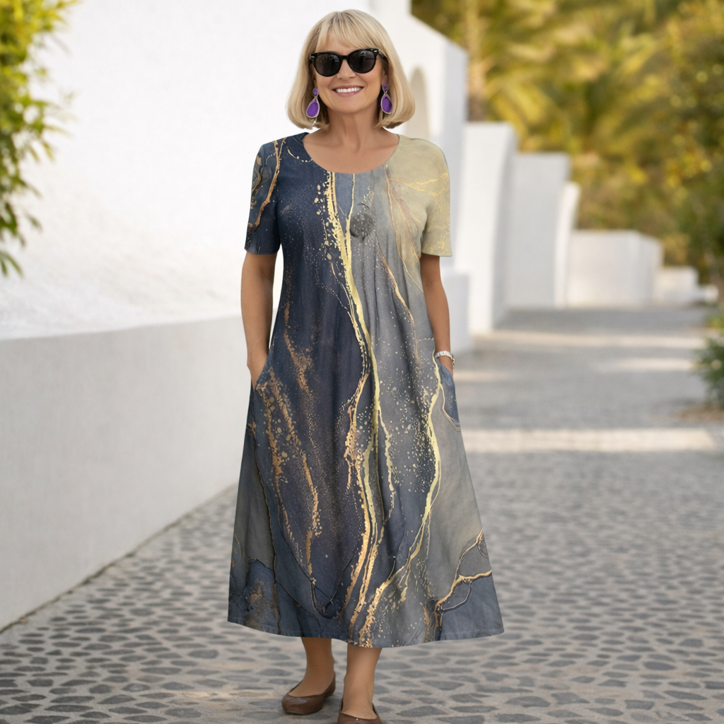 Short Sleeve Floral Print Midi Dress