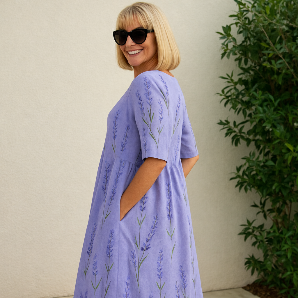 Floral Embroidered Round Neck Half Sleeve A-Line Midi Dress
