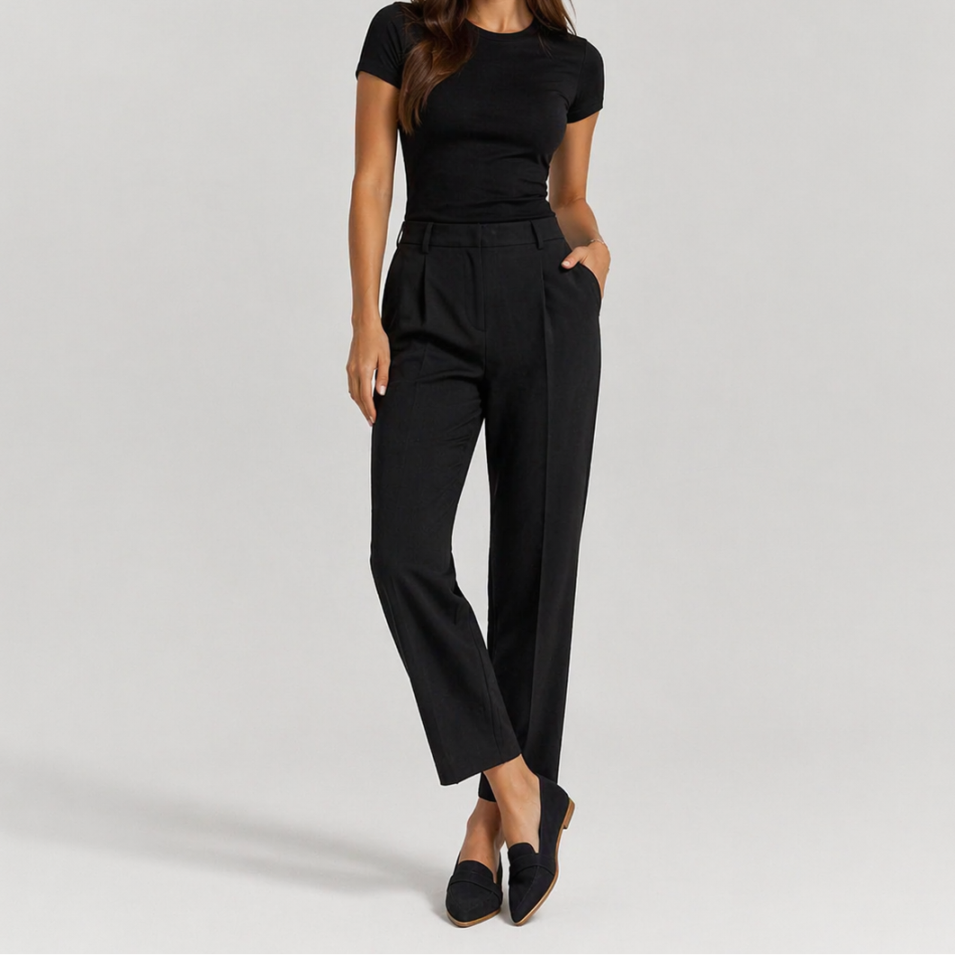 High Waist Pleated Tapered Trousers