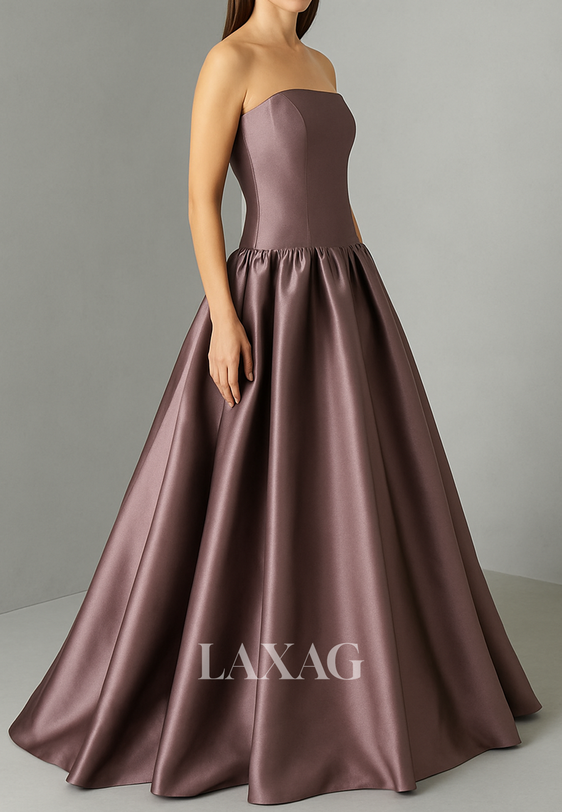 Simple Tube Top Sleeveless Formal Gowns Off-Shoulder Pleated Satin A-Line Evening Dress