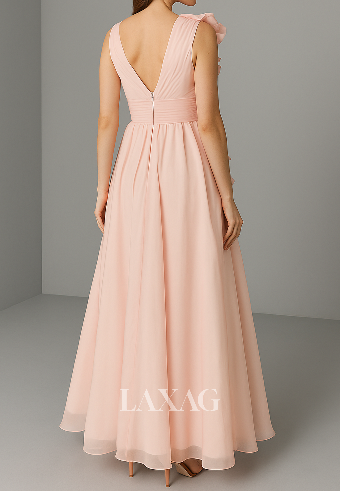 Deep V-Neck Off-Shoulder Sleeveless Formal Gowns Ankle-Length Pleated Chiffon A-Line Evening Dress