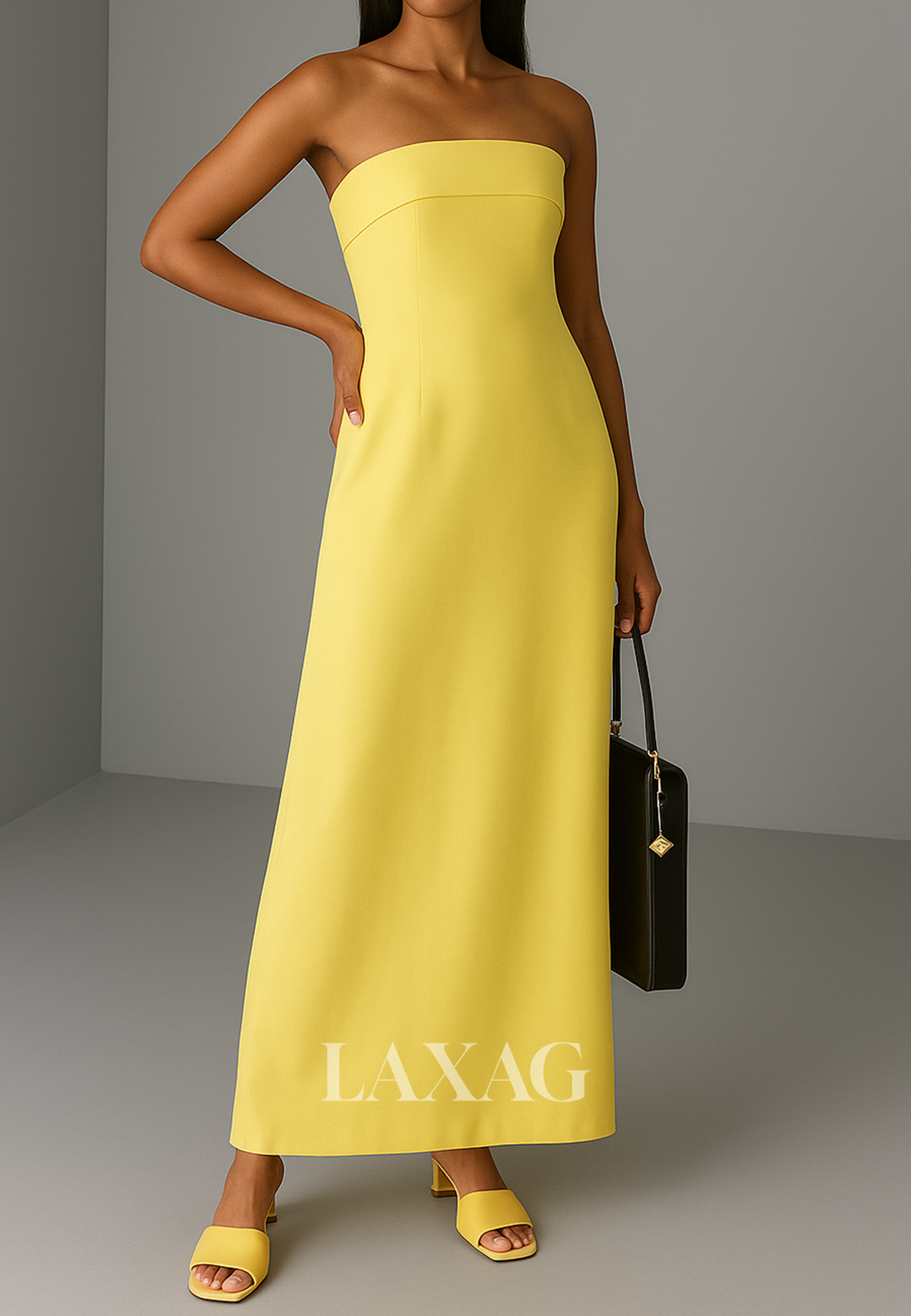 Tube Top Ankle-Length Fitted Evening Dress Off-Shoulder Sleeveless Satin Formal Gowns