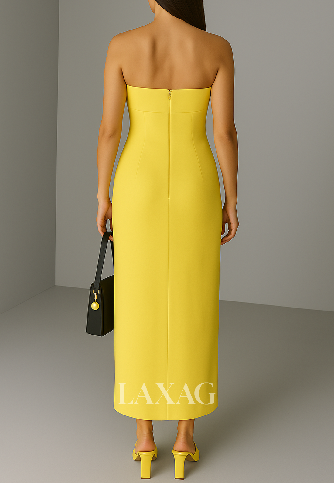 Tube Top Ankle-Length Fitted Evening Dress Off-Shoulder Sleeveless Satin Formal Gowns