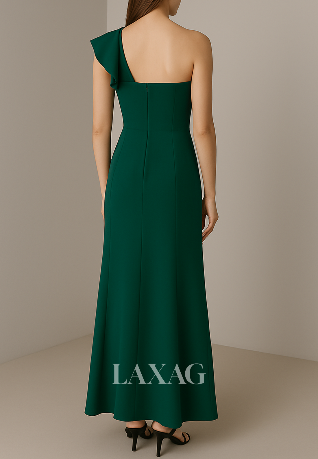 Asymmetrical-Neck One-Strap Fitted Evening Dress Sleeveless Ankle-Length Formal Gowns