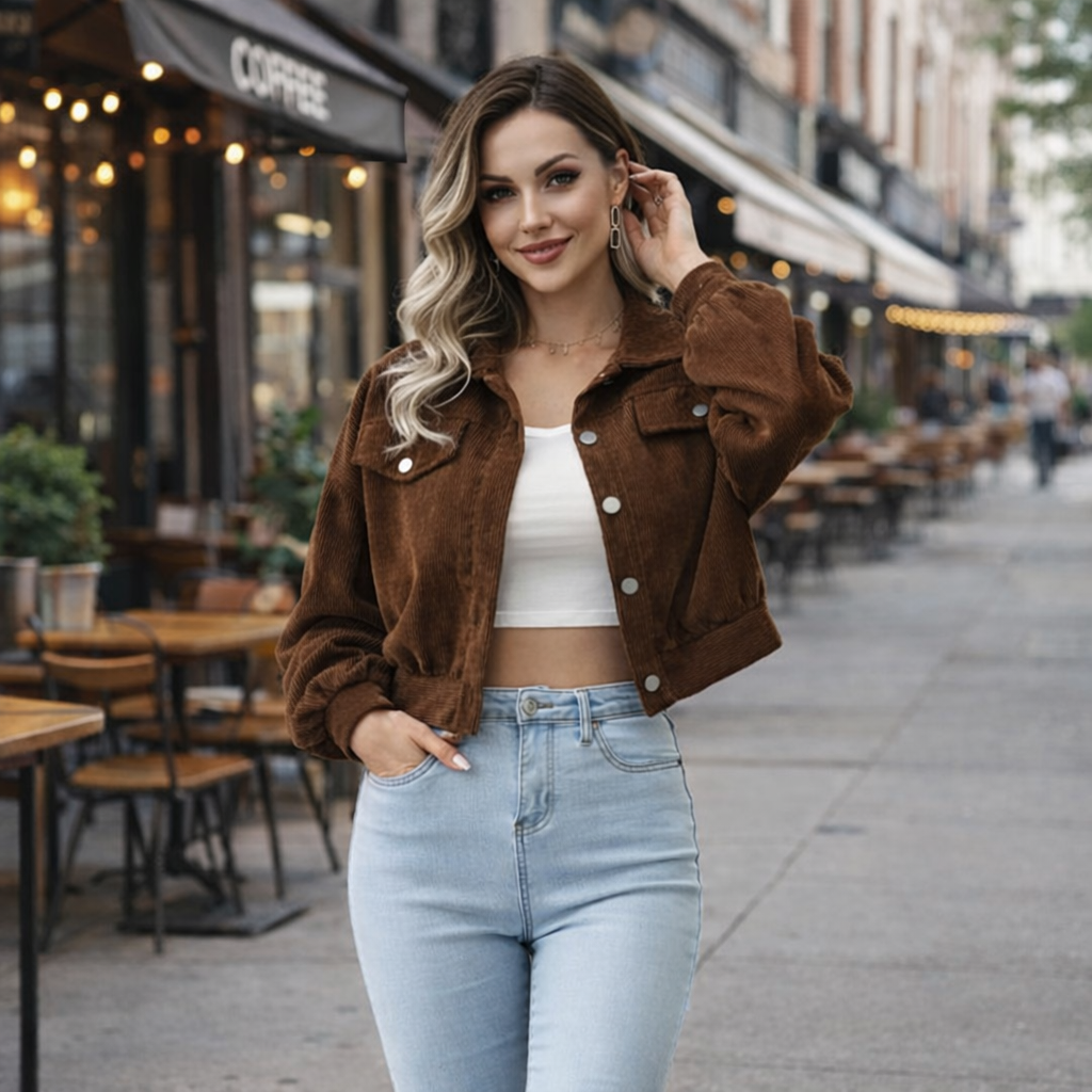 Corduroy Button Front Cropped Jacket 7