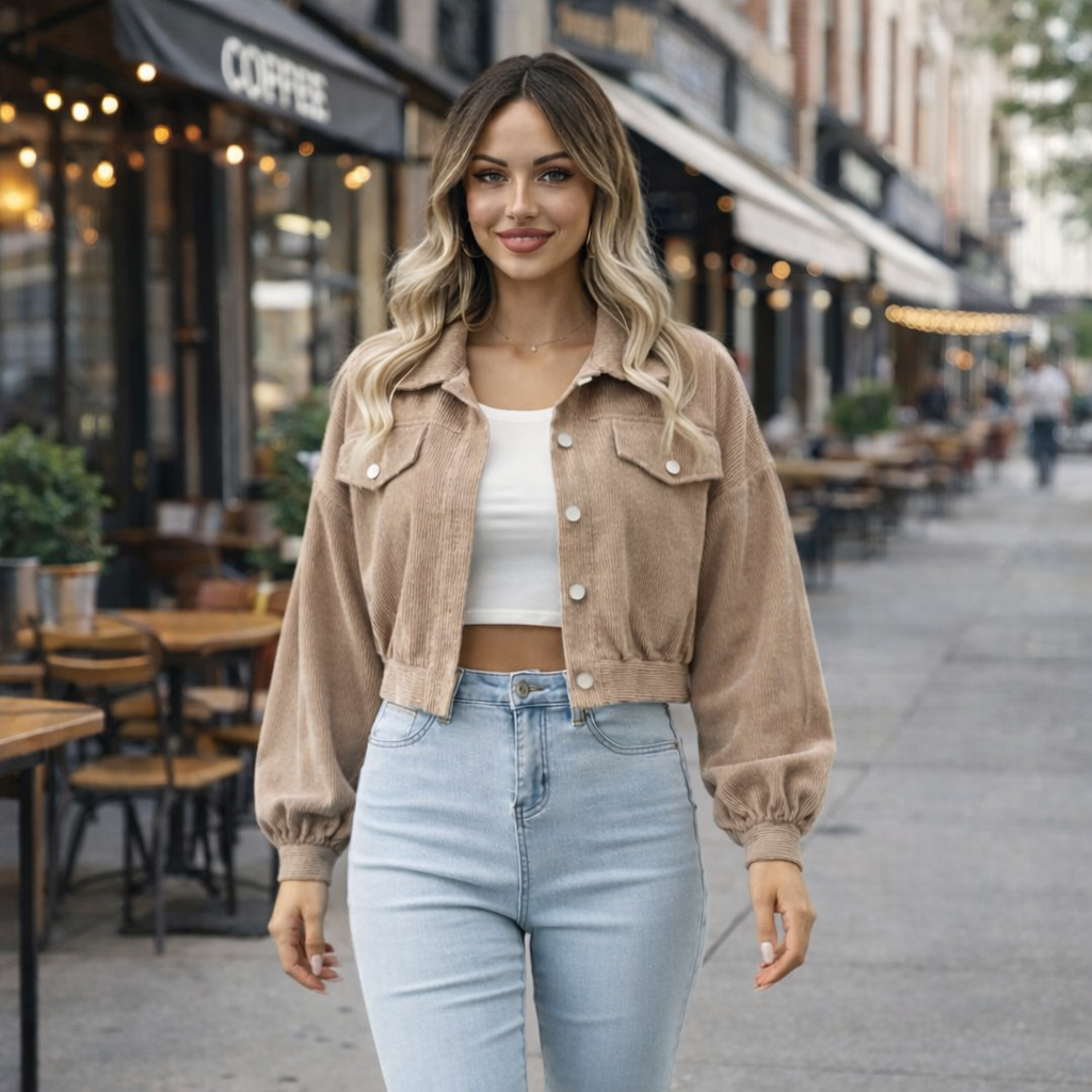 Corduroy Button Front Cropped Jacket 17