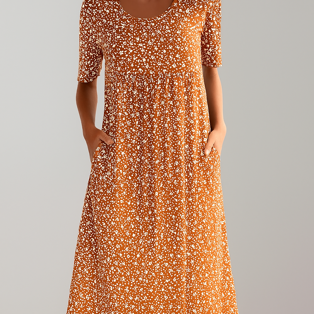 Ditsy Floral Short Sleeve Pocket A-Line Midi Dress 4