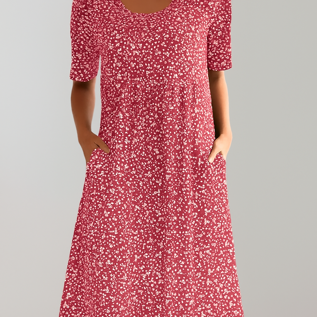 Ditsy Floral Short Sleeve Pocket A-Line Midi Dress 7