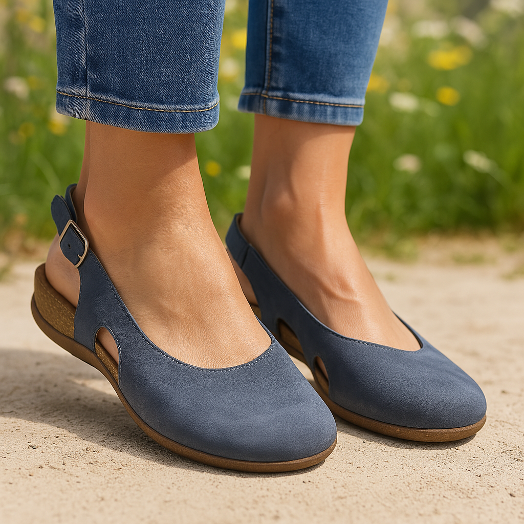 Round Toe Slingback Cut Out Low Wedge Flats