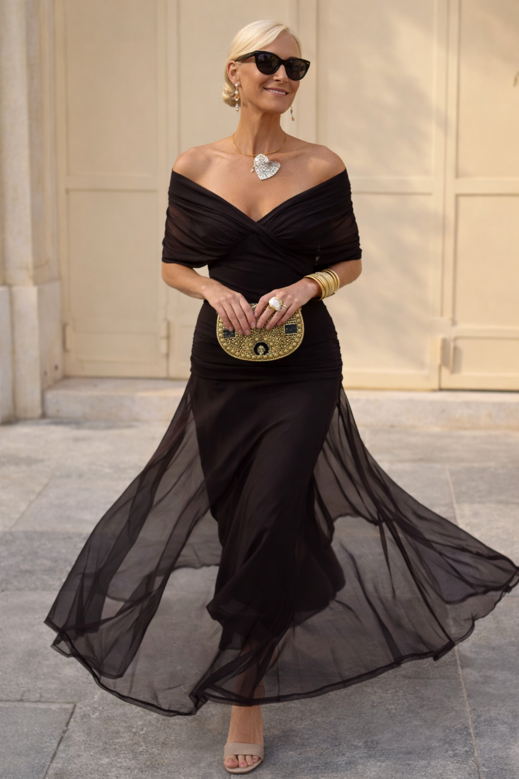 Chiffon V-Neck Batwing Sleeve Ruched Waist Maxi Gown 10