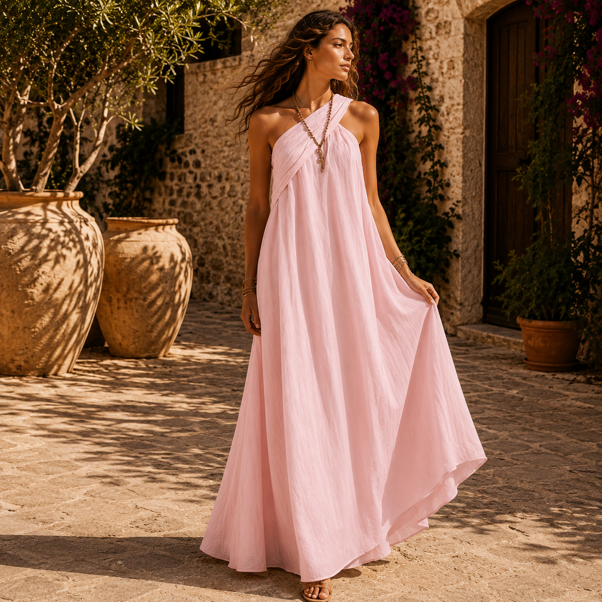 One Shoulder Sleeveless Flowy Maxi Dress