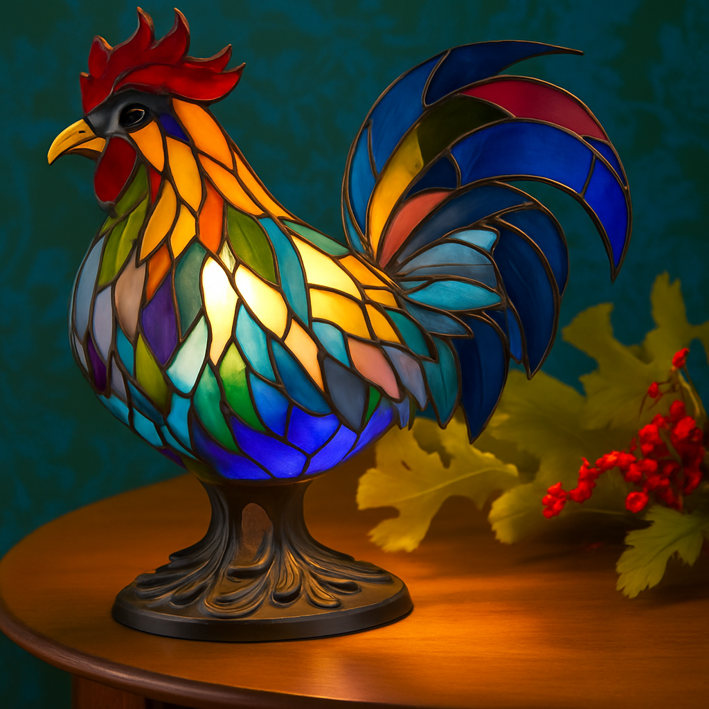Stained Glass Rooster Table Lamp