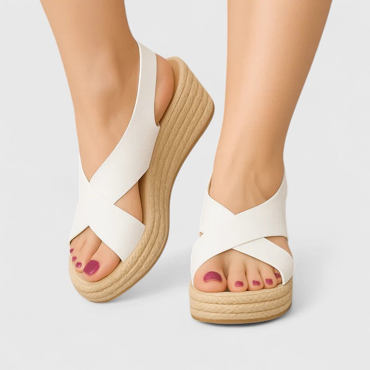 Cross Strap Slingback Espadrille Wedge Sandals