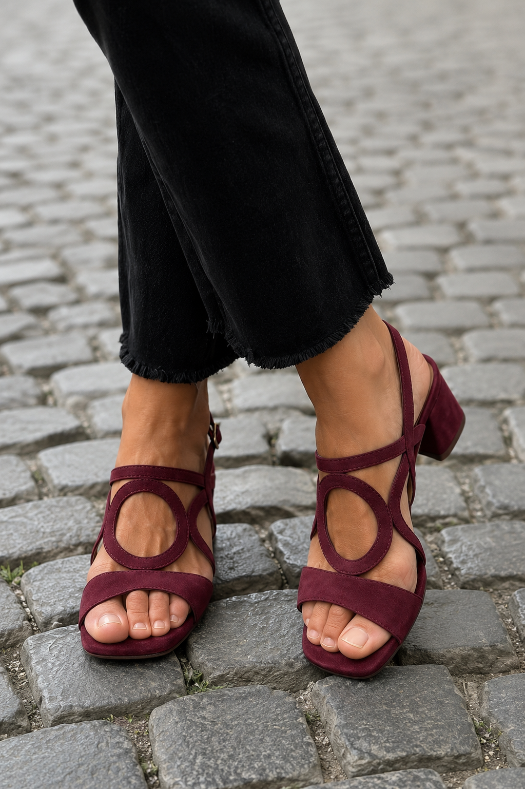 Suede-Look Cut Out Block Heel Slingback Sandals