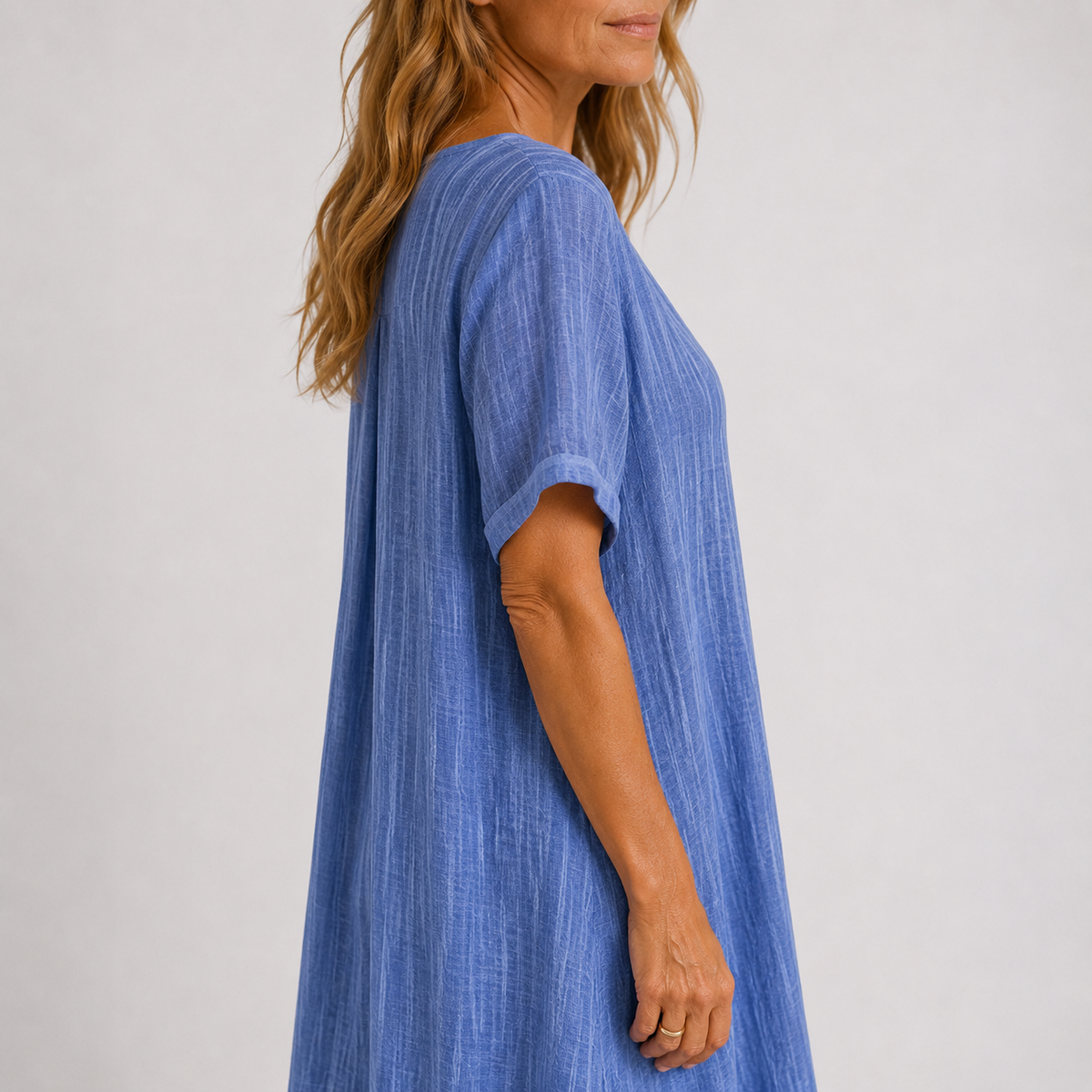 Crinkle Gauze V-Neck Short Sleeve Flowy Maxi Dress