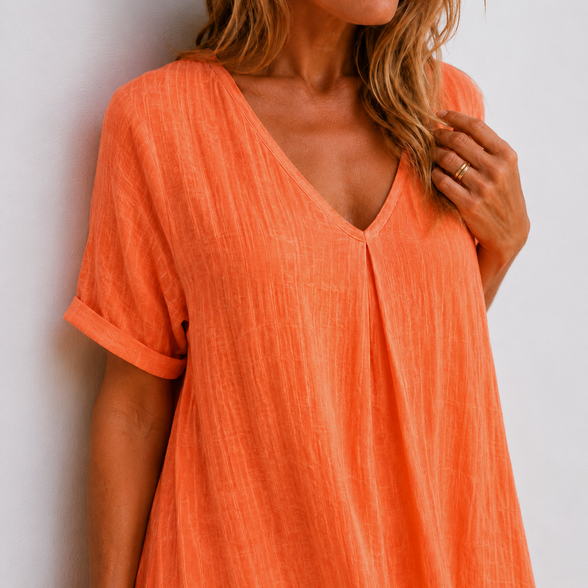 Crinkle Gauze V-Neck Short Sleeve Flowy Maxi Dress