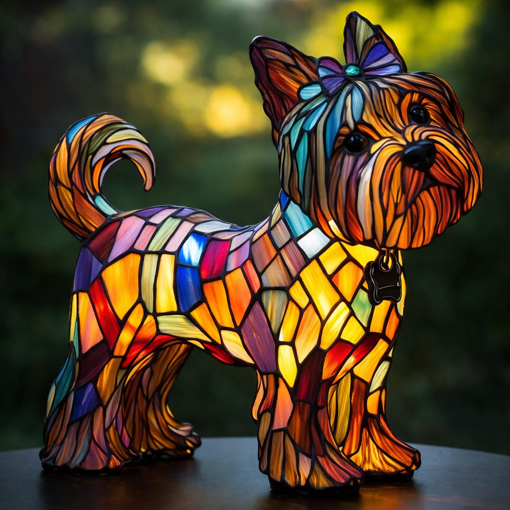 Stained Glass Yorkie Dog Accent Lamp