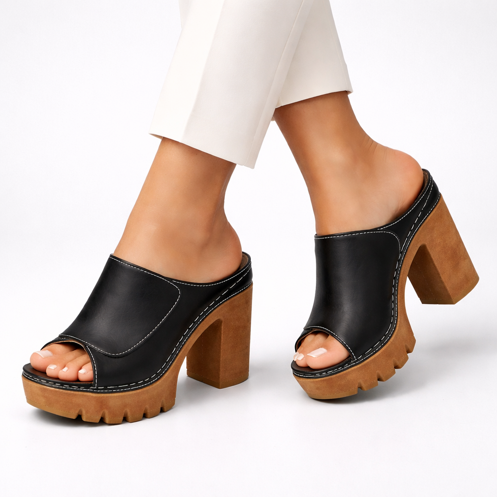 Open Toe Chunky Platform Block Heel Mules