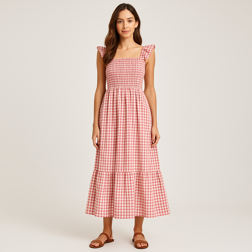 Sophia – Plaid Print Sleeveless Maxi Dress Red