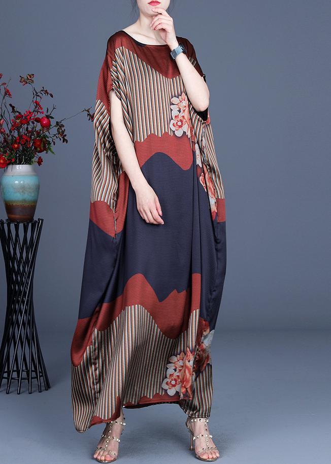 Patchwork Mixed Print Batwing Sleeve Open Side Kaftan Maxi Dress