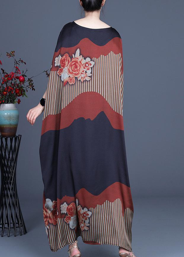 Chic Color block Batwing Sleeve Silk Maxi Dresses Summer Spring