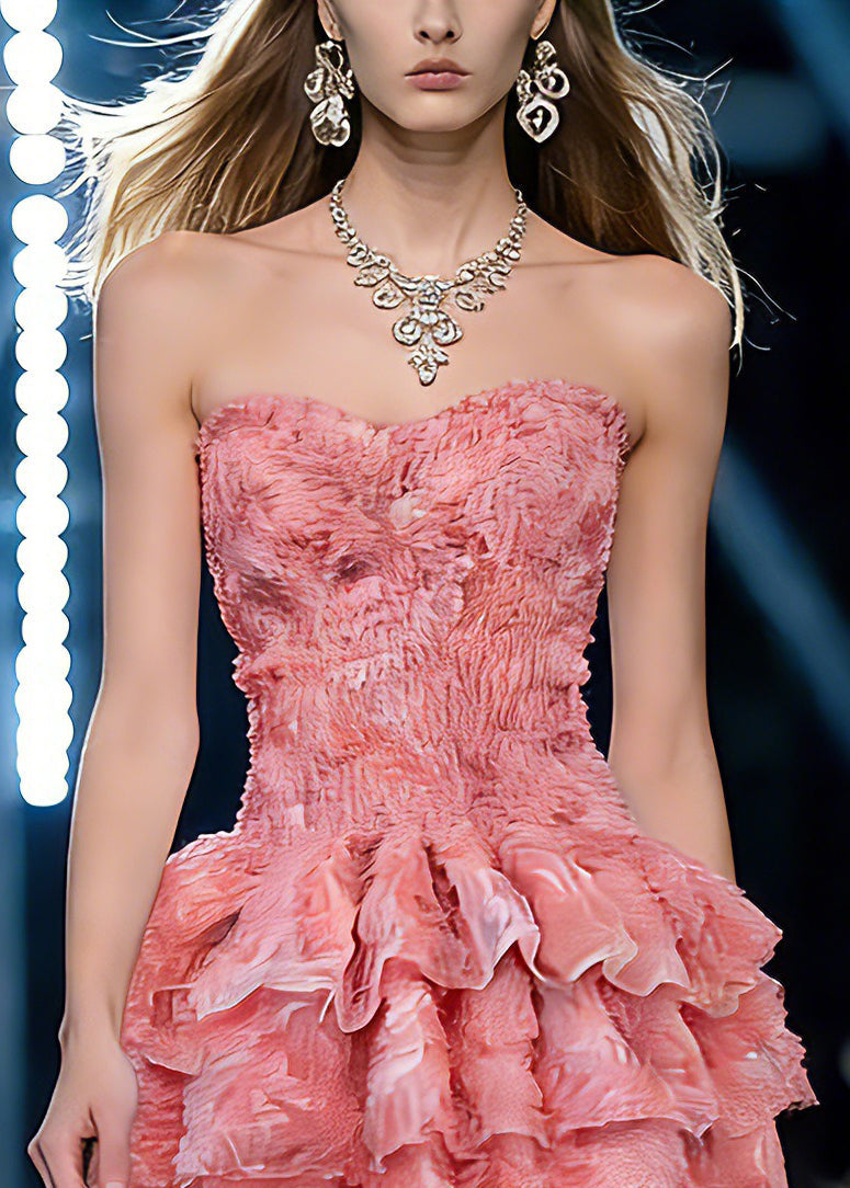 Strapless Sweetheart Ruched Bodice Tiered Ruffle Fit and Flare Mini Dress